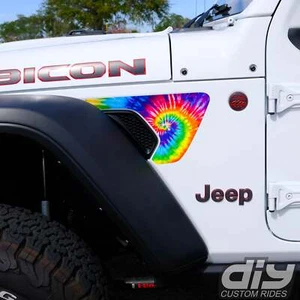 Jeep Fender Vent Decals Pair "Tie Dye" Fits 2018-2026 Wrangler JL & Gladiator - Picture 1 of 5
