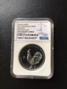 First Release Mongolia 2017 Lunar Year of the Rooster Black Proof Coin NGC PF69  - Picture 1 of 3
