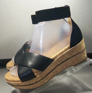7842545 LSPSA30 GIGI WOMENS SHOES 7 M BLACK LEATHER WEDGE SANDAL JOHNSTON&MURPHY - Picture 1 of 5