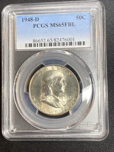 1948 D Franklin Half Dollar 50c PCGS MS65FBL - Bild 1 von 4
