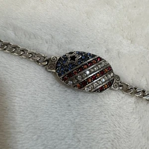 Brighton I Love America Patriotic Flag Bracelet Red White Blue Crystals USA - Picture 1 of 12