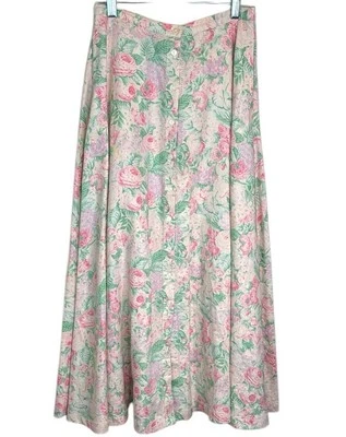 Maxi Falda Circular Ralph Lauren Floral Lino Botón Frontal Talla 2P Foto 1 de 4