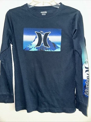 Hurley Boys Long Sleeve Black w/blue graphis T-Shirt 100% Cotton Knit Size L - Image 1 of 4