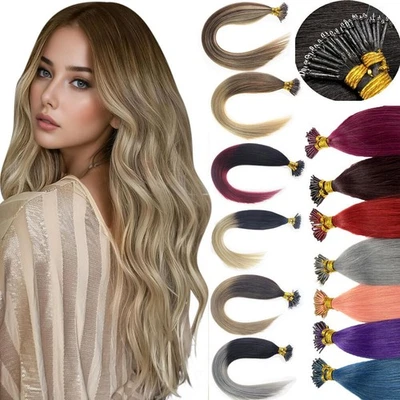Nano Ring Beads Hair Extensions Micro Loop Link Remy Premium Ombre Human Hair 1g - Image 1 of 4