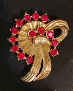 Vintage Ruby Red Rhinestone Bow Brooch  - Picture 1 of 6