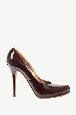Escada Burgundy Patent-Leather Pointed-Toe Platform Pumps, Size US 9 - Image 1 of 4