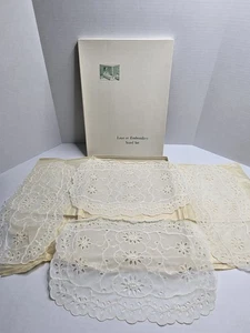 Juego de bufanda vintage de 4 piezas tapete ovalado de encaje blanco - Imagen 1 de 6