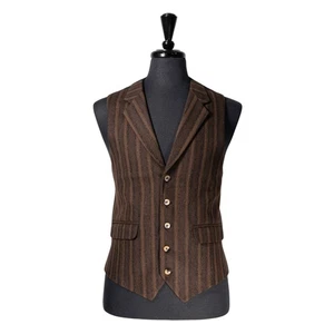 Mens Vest 42R Brown Striped Lambswool Waistcoat Large Formal Wedding Prom Party - Picture 1 of 10