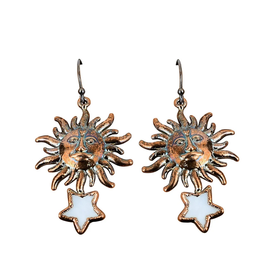 Pendientes estrella sol electroformados mujer bisel colgante madreperla natural cobre Foto 1 de 4