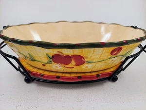 Temp-tations by Tara Fresh Crop Oval Casserole, Stand, Trivet Temptations Apples - Picture 1 of 13