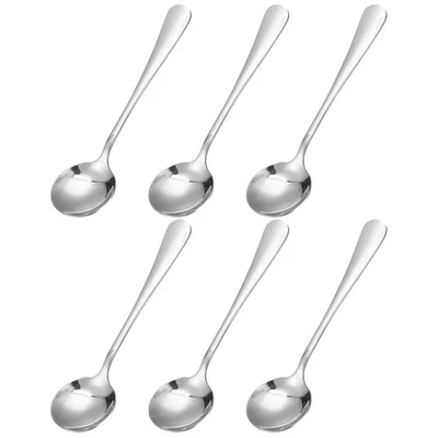 6Pcs 6" Stainless Steel Soup Spoon Tea Spoons Round Dinner Spoons, Silver - Image 1 of 4