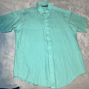 RALPH LAUREN Herren Hemd Classic Fit 100% Leinen Kurzarm Knopfleiste Meergrün - Bild 1 von 9