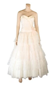 Michele Vincent Inc. Vintage 80s Peach & White Lace Party Prom Dress sz 5/6 - Picture 1 of 4