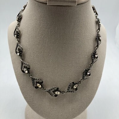 Винтажное колье из чистого серебра с сердечками камень маркиза/марказит 17 дюймов 49,3 г - Изображение 1 из 4