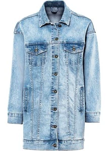Lange Oversize-Jeansjacke mit Used-Effekten Gr. 34 Eisblau Denim Damen Jacke Neu - Bild 1 von 1
