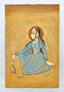 Vintage Water Color On Paper Hand Painting Ethnic Woman Original Old - Picture 1 of 3