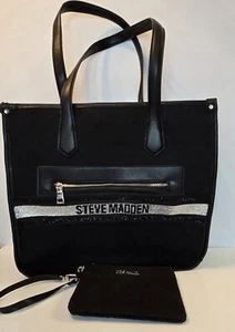 Steve Madden BSANDRA Black/Silver Large Tote - Picture 1 of 12