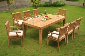 Sack Grade-A Teak Wood 9Pc Dining Canberra Rectangle Table 8 Arm Chair Set Patio - Picture 1 of 6