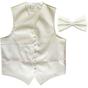 New Men's Formal Vest Tuxedo Waistcoat & bowtie wedding prom party event Cream - Picture 1 of 5