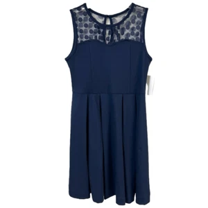 Nordstrom Dress Dark Navy Blue Sleeveless Polka Dot Mesh NEW Pleated Girls XL - Picture 1 of 9