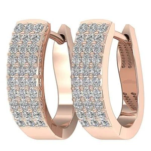 Hoops Earrings SI1 G 0.70 Ct Natural Round Cut Diamond 14K Rose Gold 0.60 Inch - Picture 1 of 12