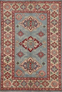 Light Blue/ Ivory Super Kazak Geometric Oriental Hand-knotted Area Rug 4'x6' - Picture 1 of 12