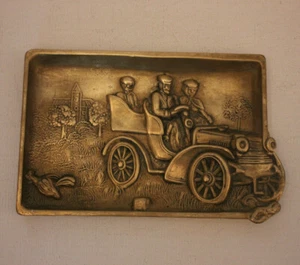 Auto Visitenkartenschale Wandbild Messing 347g Landschaft Schale alt vintage - Bild 1 von 3