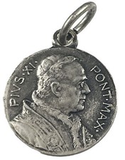 Vintage Catholic Pope Pius XI Silver Tone Petite Religious Medal