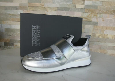 Hogan Rebel Tg. 39,5 Slipper Slip-On Sneakers Scarpe Argento Nuovo Origin. - Immagine 1 di 4