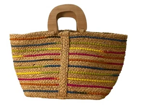 Bolso de Mano Kraft Yute Antiguo Cartera Playa Verano Tejido Colorido - Imagen 1 de 13