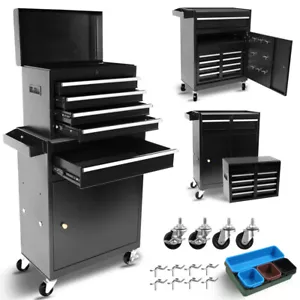 Rolling Garage Workshop Organizer Detachable 5 Drawer Tool Chest Black - Picture 1 of 21