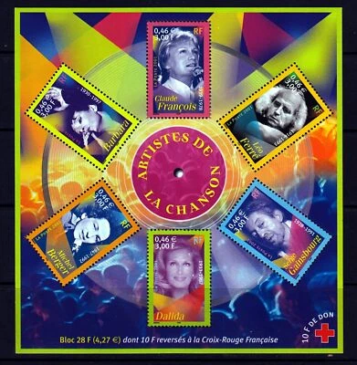 France - "MUSIC ~ ARTISTS ~ FAMOUS FRENCH SINGERS" MNH MS Mini Sheet 2001 - Image 1 of 2