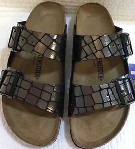 BIRKENSTOCK NIB ARIZONA GATOR GLEAM BLACK IRIDESCENT MICROFIBER 39 L 8 Narrow - Picture 1 of 10