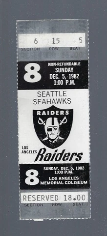 MARCUS ALLEN 1982 SEATTLE SEAHAWKS @ LOS ANGELES RAIDERS FULL VINTAGE TICKET Cover