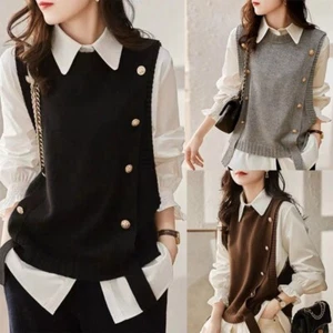 Women s Knitted Vest Korean Sleeveless Pullover Sweater Female Knit Sweater Vest - Picture 1 of 11