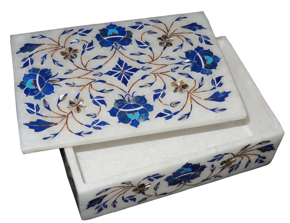 Jewelry marble Box Semi Precious Stones handmade Inlay art Work decor - Image 1 of 4