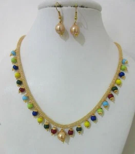 Indian Bollywood Gold Plated Multicolor Pearl Fashion Jewelry Necklace Set - Picture 1 of 2