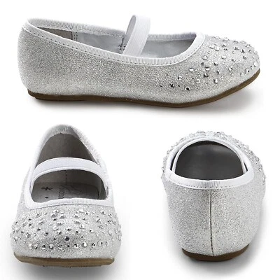 Silver Sparkle Rhinestone Ballet Flats Toddler 7 Holiday Party Costume Wedding - Image 1 of 4