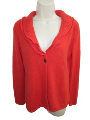 Peck & Peck 100% 2 层羊绒橙色 V 领带领开衫 M 码 — 第 1/4 张图片