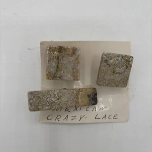 Vintage Beautiful Stone Cuff Links And Tie Bar NWOT! Mexican Crazy Lace Design - Picture 1 of 5