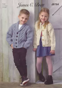 James Brett Aran Knitting Pattern Childrens Cable Knit Jacket & Cardigan JB764