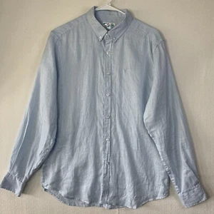 Bermies Linen Shirt Men Medium Blue Button Down Long Sleeves Logo Casual Summer - Picture 1 of 9