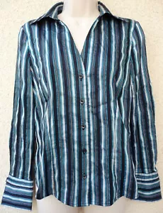 ALFANI Manga Larga Abotonada BLUSA TALLA 4 AZUL Gris Rayas 056 - Imagen 1 de 6