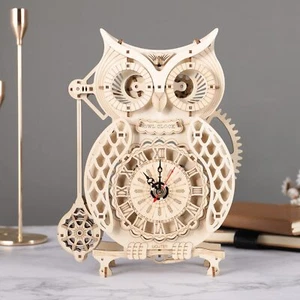 3D Wooden Puzzle DlY Owl Clock Model Kit Assembly Puzzles Handmade Room Decor - Picture 1 of 9