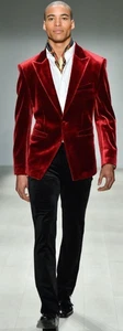 Burgundy Velvet Men's Suits Peak Lapel 2-Button Wedding Groom Tuxedos 2 Pieces - Picture 1 of 3