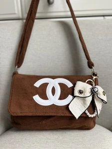 Chanel LOGO bag Precision Novelty Terry Cloth Messenger Shoulder Bag Brown - Picture 1 of 16