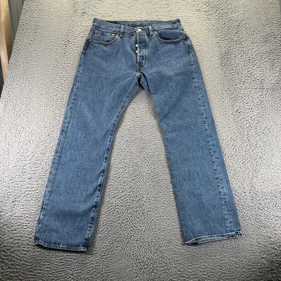 Мужские джинсы Levis 501 33x30 синяя джинсовая ткань хлопок прямые на пуговицах эластичная рабочая одежда - Изображение 1 из 4