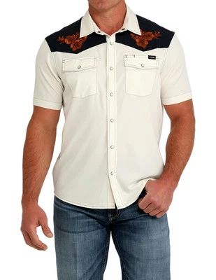 Camisa Cinch Western Para Hombre Floral Manga Corta Elastizada Crema MTW1402008 Foto 1 de 2
