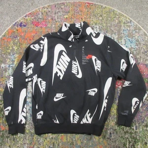 Nike 1/4 Zip Pullover Sweater Mens Medium Swoosh All Over Print DQ5155-010 - Picture 1 of 11