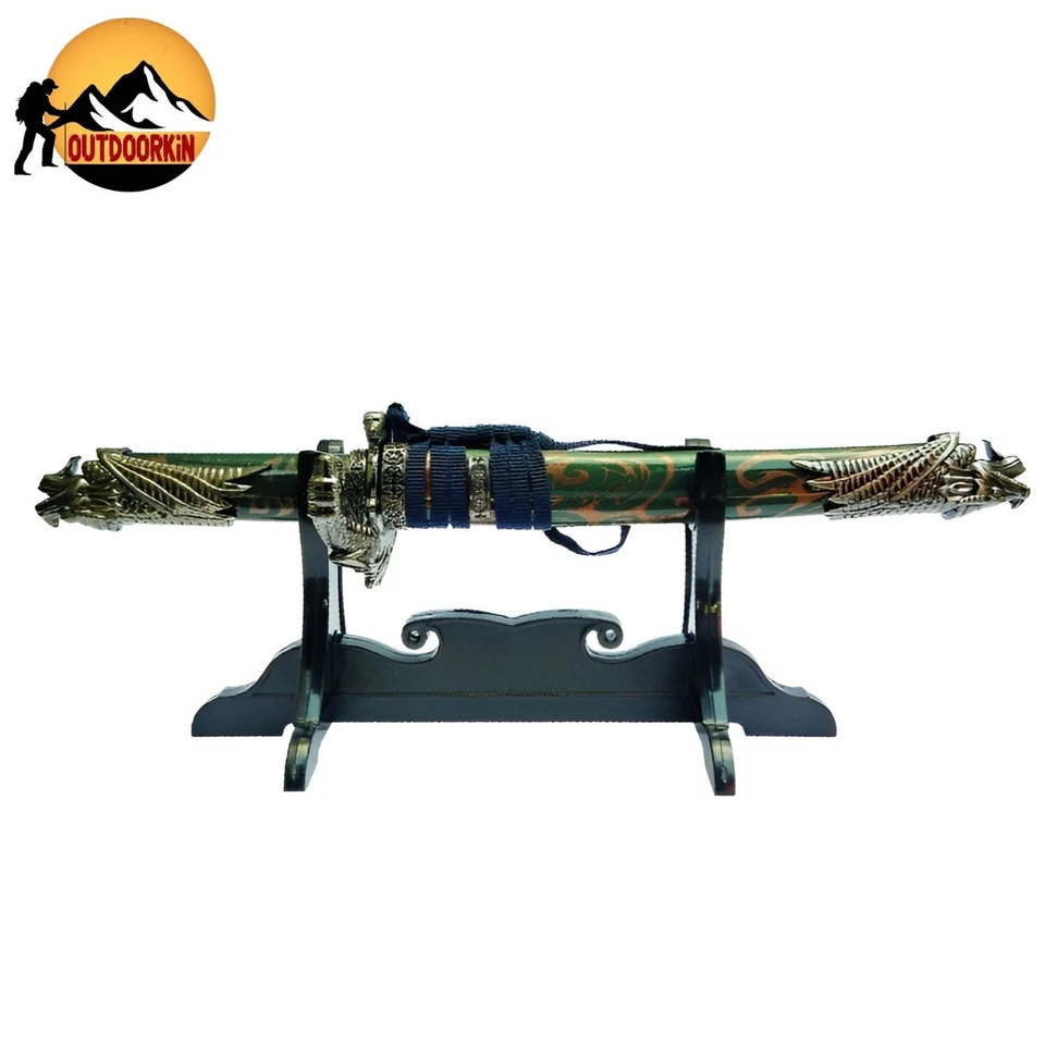 Defender 13" Diseño Dragón Mango Azul Samurai Mini Katana Espada Con Soporte Foto 1 de 1